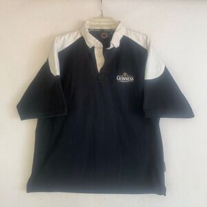 VTG Guinness Rugby Shirt Mens XL Black White Short Sleeve Embroidered Logo
